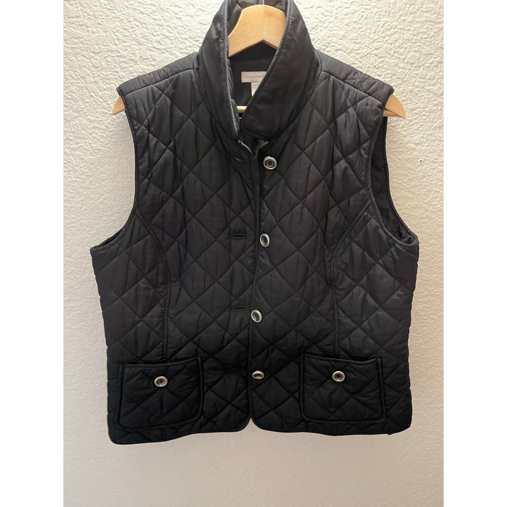 Charter Club Black Quilted Button Front Vest Lightweight Puffer Size L - Picture 3 of 5